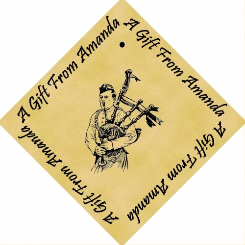 Pack of 12 PERSONALISED Parchment 6cm Square Gift Tags Bagpipes