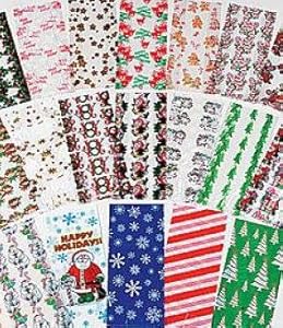 Christmas Cellophane Bags 9 dz assortmet - 108 pc