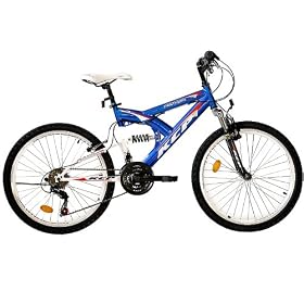 24" KCP VTT V�LO ENFANT JUNIOR FILLE GARCON PANTHERA FSF SUSPENDU 18 Vitesses SHIMANO blanche bleu (wb) - 61,0 cm (24 Pouces)