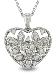 10k White Gold Diamond Hart Pendant, TDW 1/8ct.