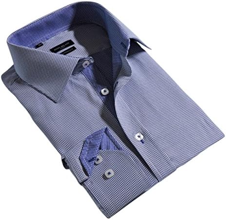 Rosso Milano's Mens Casual Navy Slim Fit Contrast Lining Button Down Dress Shirts