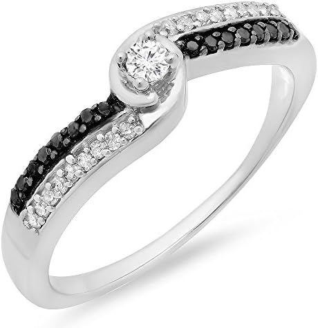 Dazzlingrock Collection0.26 Carat (ctw) White & Black Diamond Ladies Swirl Twisted Promise Bridal Ring 1/4 CT, Sterling Silver