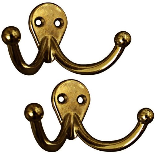 National N335-786 Antique Brass Double Clothes Hooks Pack of 2