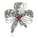 Sterling Silver Marcasite Garnet Bow Pin