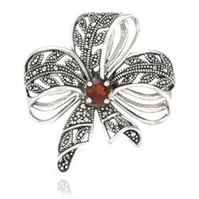 Sterling Silver Marcasite Garnet Bow Pin by Amazon.com Collection