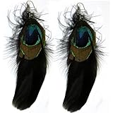 3 Feather Earring (Includes One Peacock Eye) In Black With Brown Finish