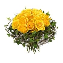 Blumenstrau&szlig; 'Rosenstrau&szlig;' Mini Frisch vom Floristen vor Ort mit gelben Rosen und Efeu, rund gebunden