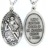 St. Christopher Large Medal,pewter Charms 27" Steel Chain. Catholic Call Priest