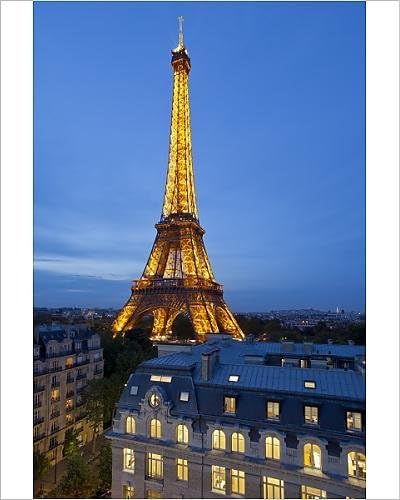 Photographic Print of Eiffel Tower, viewed over rooftops, Paris, France, Europe