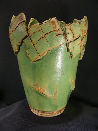 Chingwenarts Studio Pottery Fine Art Ikebana Pot, Green, Signed, B9576