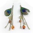 Brass Burnished Peacock Feather 5" Dangle Earrings