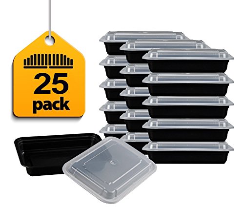 Prextex Food Container - Portion Control Lunch Bento Box - Reusable Microwaveable - 25 Pack