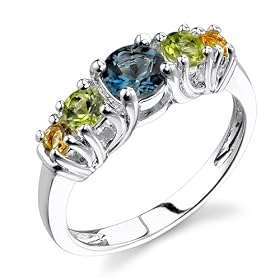 Sterling Silver 1.00 cts Round Cut London Topaz Peridot Citrine Ring Size 6
