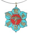 Buddha Eyes and Buddhist Mantra Lotus shaped Pendant