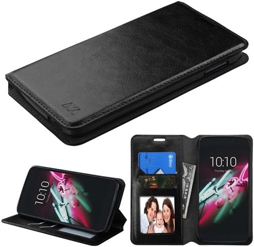 Alcatel Idol 3 (5.5") Case,IDEA LINE INC(TM)Black Wallet Leather Case Fancy Diary Premium Color Pouch ID Credit Card Cover Flip Folio Book Style with Money Slot+Free Stylus Pen