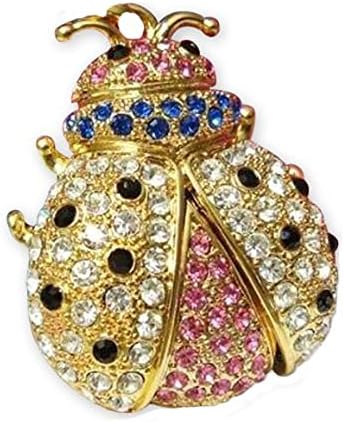 SUSAND High Quality 64GB Fashion Crystals Jewelry USB 2.0 Flash Memory Pen Drive Bug Shape Pendant With Necklace Gold