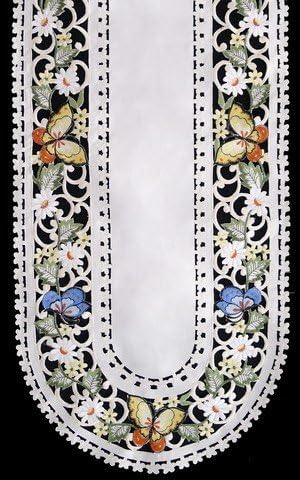 Butterfly Lace Cut Work Table Runner 14.5x70 inches