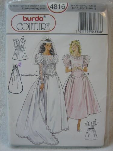 BurdaBurda Pattern 4816 Wedding Gown with Chevron Drop Waist & Detachable Train [Sizes 8 - 18]