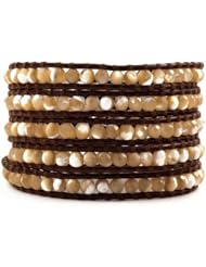 Chan Luu Natural Mother of Pearl Wrap Bracelet on Brown Leather