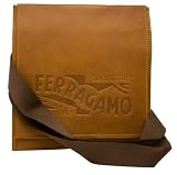 Ferragamo Embossed Brown Leather Flat Messenger Bag 24-7208