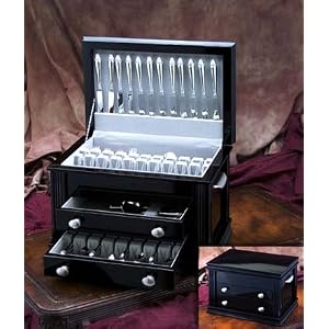 Ricci Argentieri Black Laquered 3-Drawer Flatware Chest by 