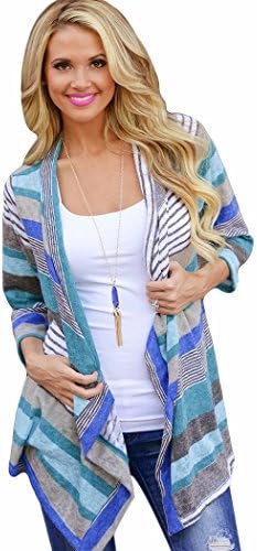 Women Multi-colored Stripes Splicing Sleeve Cardigan Jacket