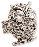 Silver Metal Rhinestone Owl Stretch Ring