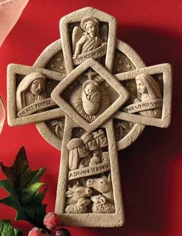 Hand Cast Stone Tidings Of Joy Nativity, Baby Jesus - Collectible Wall Plaque - Concrete Home Or Garden Sculpture