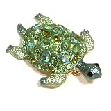 Green Austrian Rhinestone Sea Turtle Gold Plated Brooch Pin