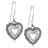 Sterling Silver Marcasite and Cubic Zirconia Heart Dangle Earrings