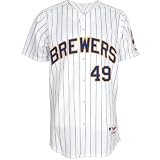 MLB Men's Milwaukee Brewers Yovani Gallardo Six Button Authentic Alternate Jersey (Wht/Ryl Pinstrp, 48/X-Large)