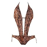 Plunge Monokini Brown Snake Print