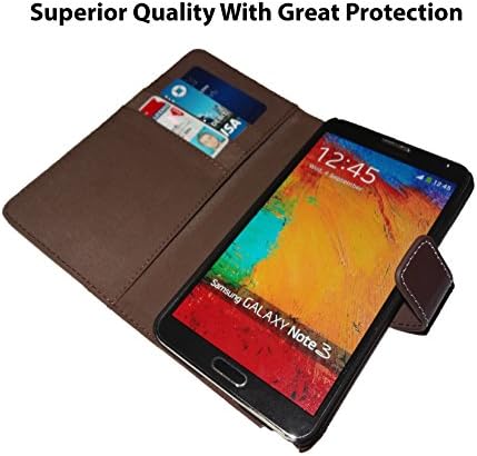 Fliptroniks Galaxy Note 3 Case [Real Leather] Galaxy Note 3 Wallet Case - [Brown] Premium Real Leather Credit Card ID Holder Galaxy Note 3 Case Wallet