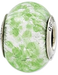 Sterling Silver Reflections Green/White Italian Murano Glass Bead