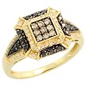 14k Gold Square-shaped Diamond Ring, w/ 0.50 Carat Brilliant Cut White, Black & Chocolate Diamonds, 7/16" (11mm) wide
