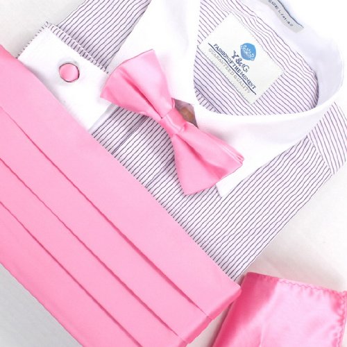Magenta Silk Pre-tied Bow Tie and Cummerbund for Shirt for Marriage Hanky Cufflinks Set with Box Cm1022
