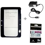 Black Color Amazon Kindle 2 E-Book Reader Silicone Rubber Skin Case + Kindle2 Travel Charger + Kindle2 Anti Scratch LCD Screen Protector