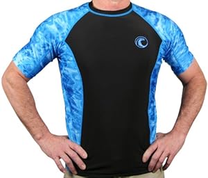 Aquawear Men's Comfort Fit Rash Guard UPF 50+ Maximum UV Protection Surf Swim Shirt Rashie Short Sleeve Rashguard Tee