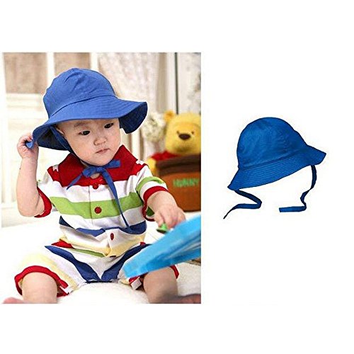 RPY Unisex Baby Cotton Breathable Sun Protection Hat with Solid Brim - Blue