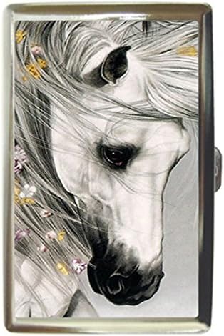 HORSE HEAD &amp; FLOWERS Stainless Steel Business Card Name Holder Case