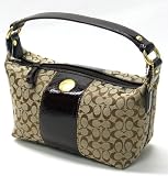 AUTHENTIC COACH ERGO SIGNATURE PATENT STRIPE SMALL/COSMETIC TOP HANDLE POUCH 41066 (Khaki/Chocolate)