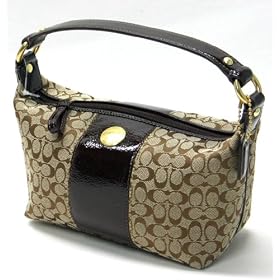 AUTHENTIC COACH ERGO SIGNATURE PATENT STRIPE SMALL COSMETIC TOP HANDLE POUCH 41066 (Khaki...