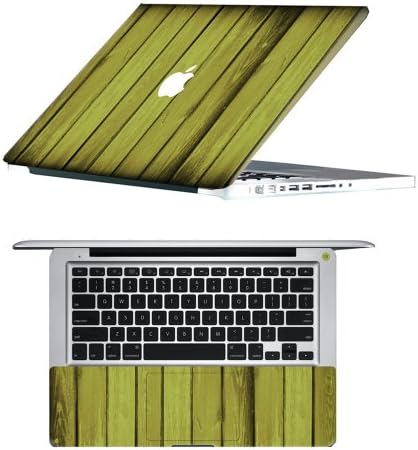 UniqueDecal Fashion Green Wooden Style Full Front Art Decal Stickers for MacBook Pro 13.3" with Retina Display,Model:A1425and A1502, MAC Front Back and Keyboard Rest Decal