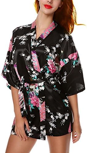 Miimo R001 Women's Kimono Robe Nightgown Short Style - Peacock &amp; Blossoms