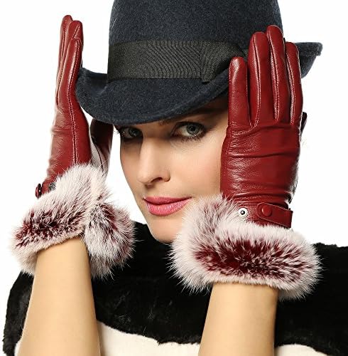 WARMEN Luxury Genuine Soft Nappa Leather Gift Gloves with 100% Rabbit Fur Cuff