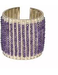Sterling Silver Females Bangles Amethyst Color Diamond Cut Faceted Cz Beads Jewelry