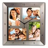 CUPECOY DESIGN Metal Wall Clock and Frame, Holds Four 4 by 6-Inch Photos