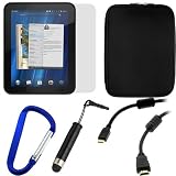 GTMax Black Neoprene Sleeve Case + LCD Screen Protector + Black Stylus Pen with 3.5mm Adapter Plug + Gold Plated Mini HDMI STD Black Cable with Ferrite for HP TouchPad Tablets (Free Gift Blue Universal Belt Clip)