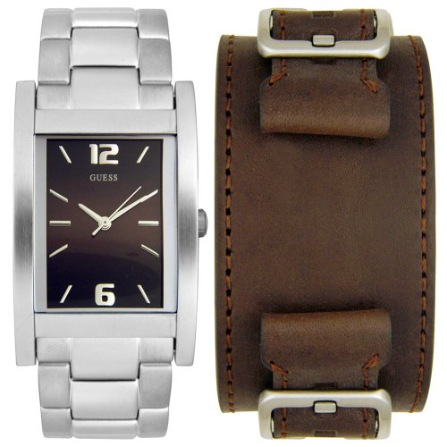 GUESS? Mens 96047G Stainless Leather Band