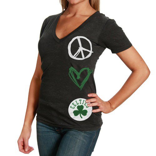 Sportiqe Boston Celtics Ladies Abyss Tri-Blend Premium V-neck T-shirt - Black (Large)